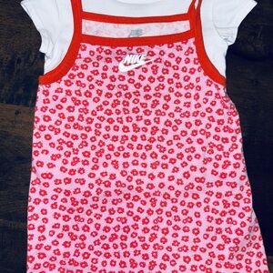 Nike White and Red Floral Top